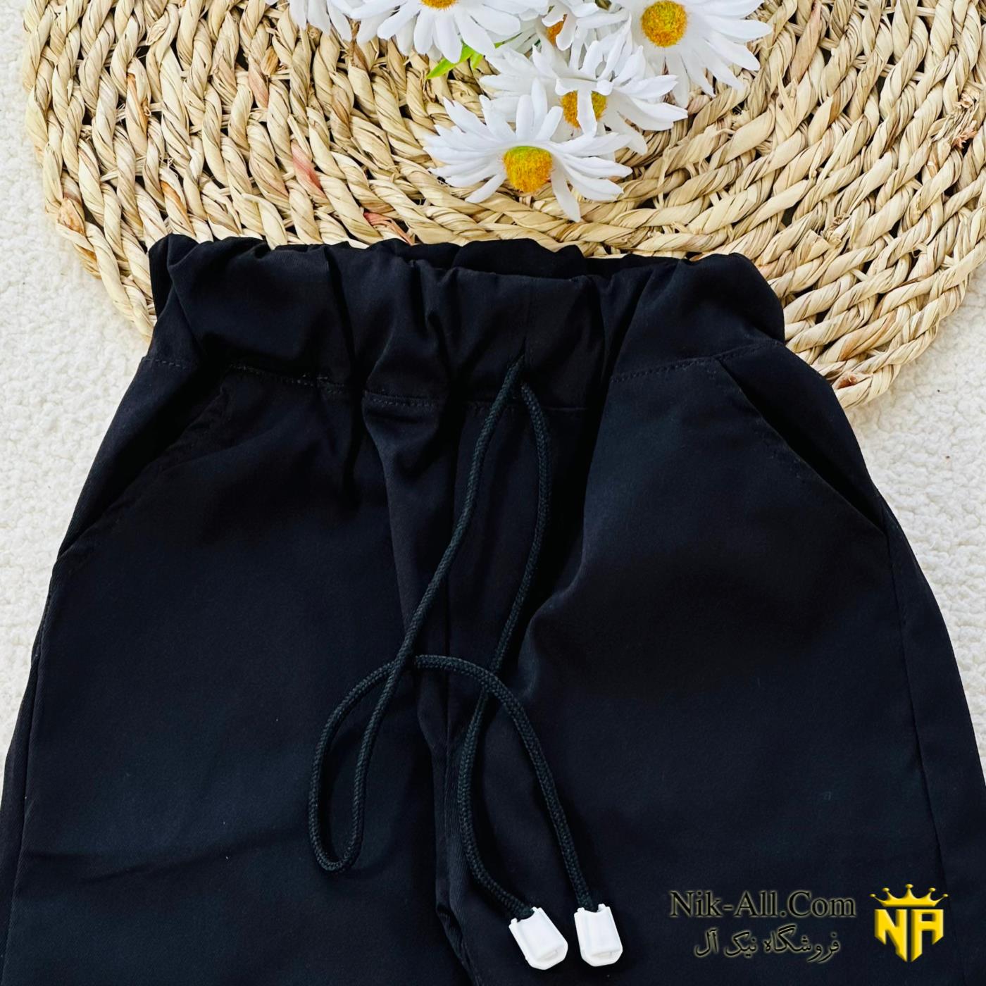 شلوارک کتان کاغذی خرسی مشکی