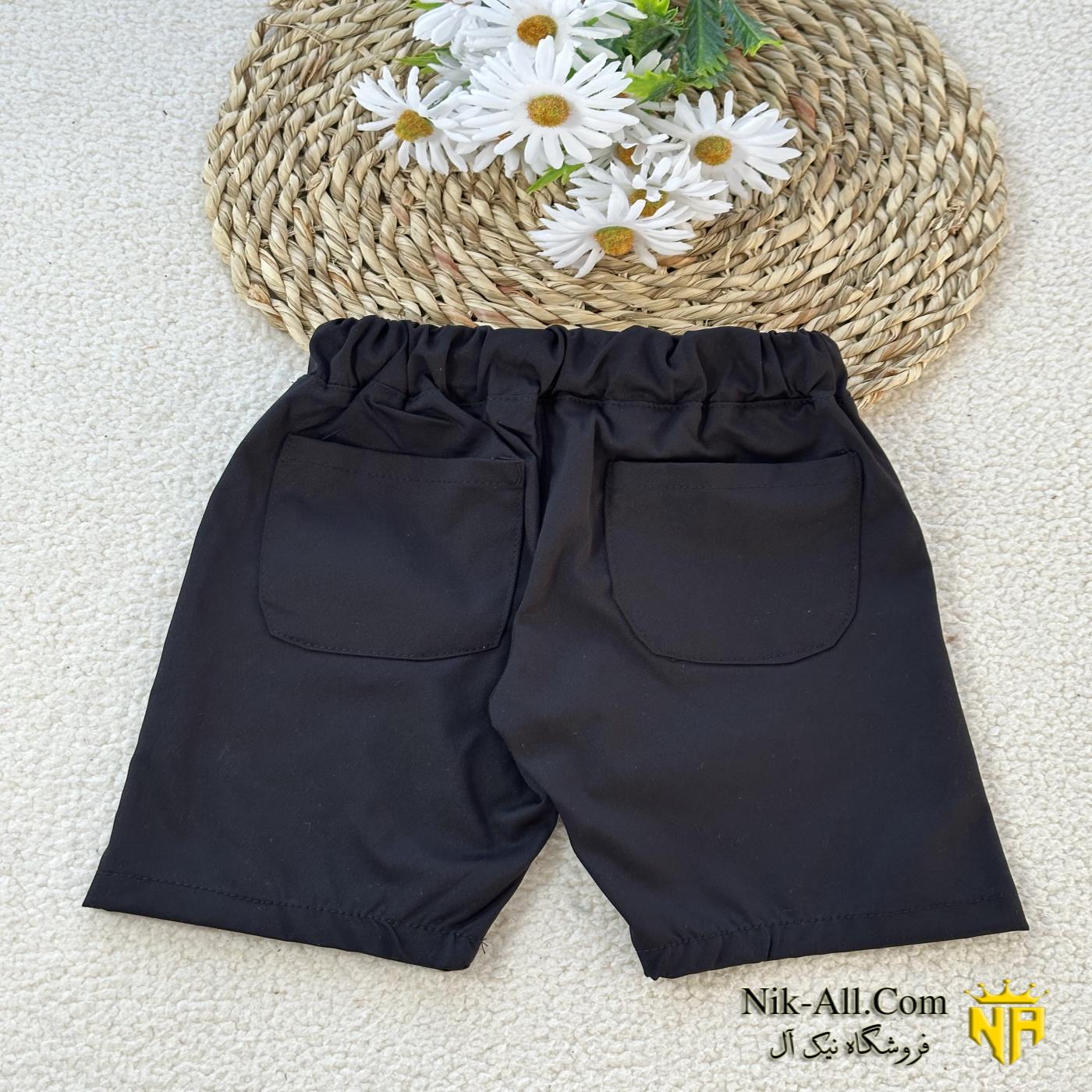 شلوارک کتان کاغذی خرسی مشکی