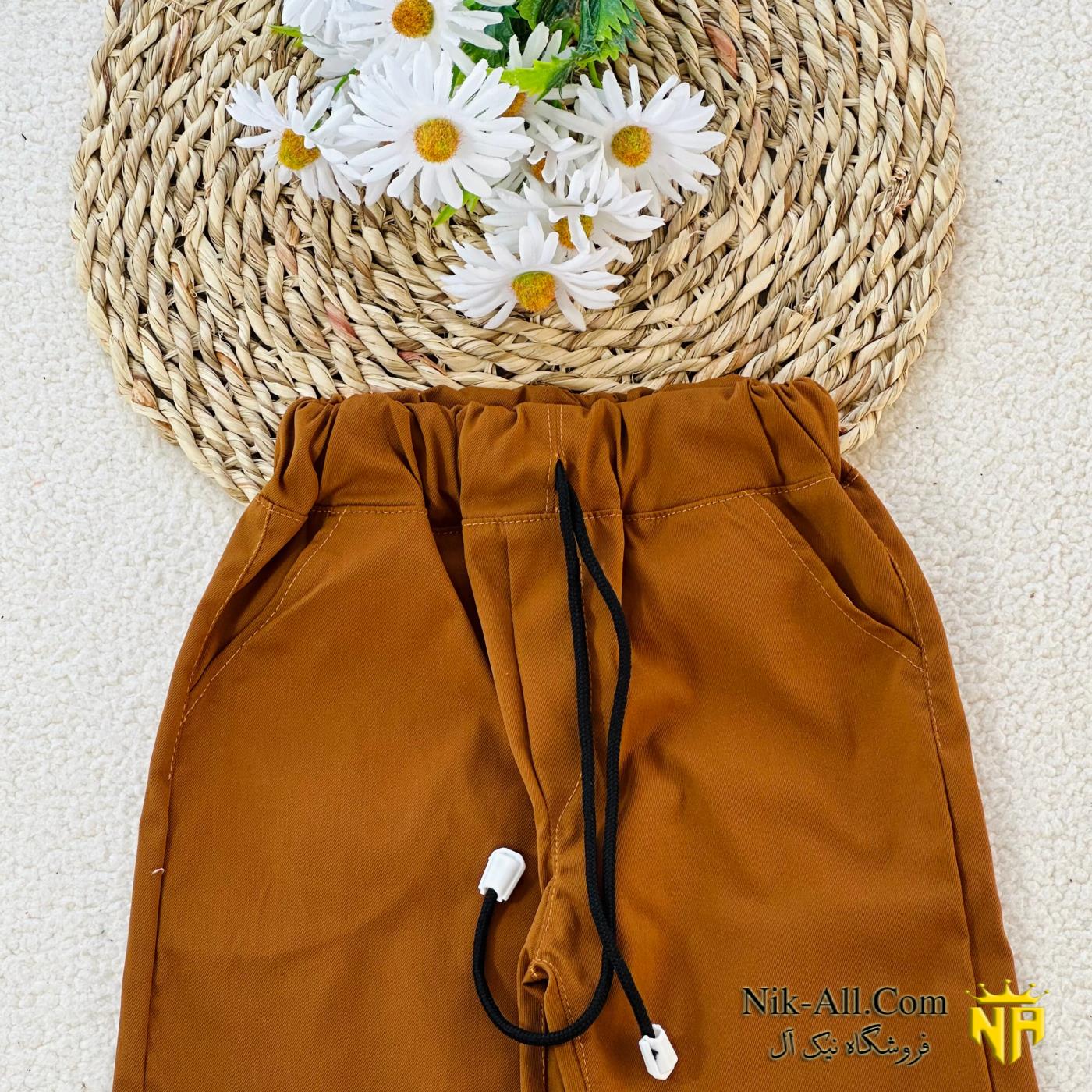 شلوارک کتان کاغذی قهوه ای خرسی