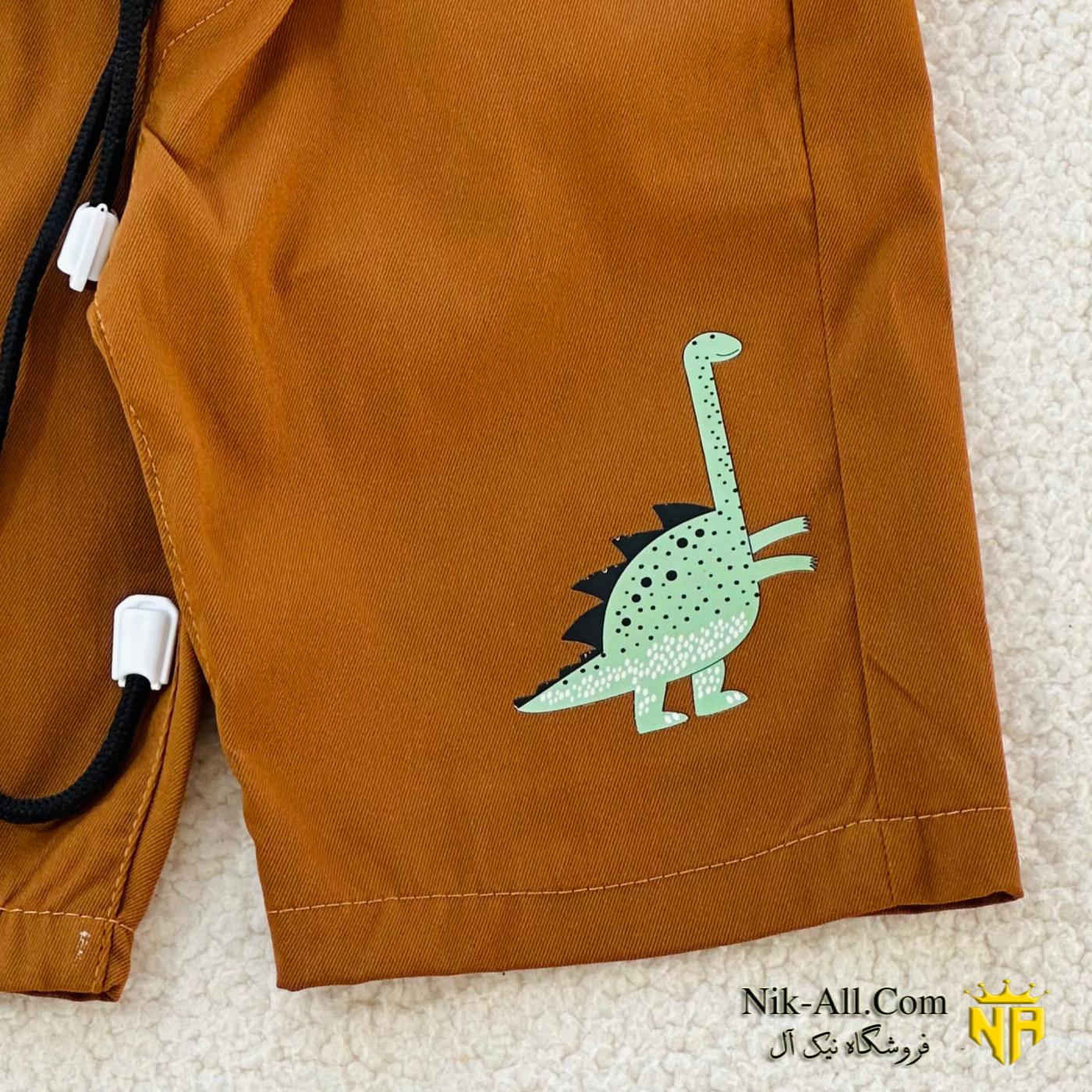 شلوارک کتان کاغذی قهوه ای دایناسور