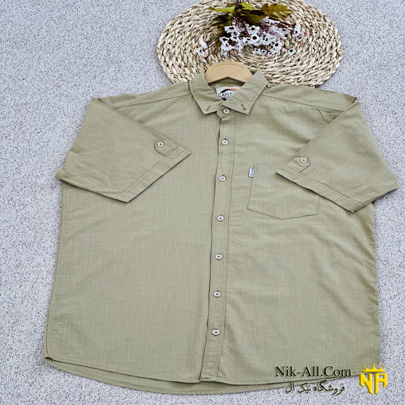 پیراهن کوتاه مردانه زیتونی روشن