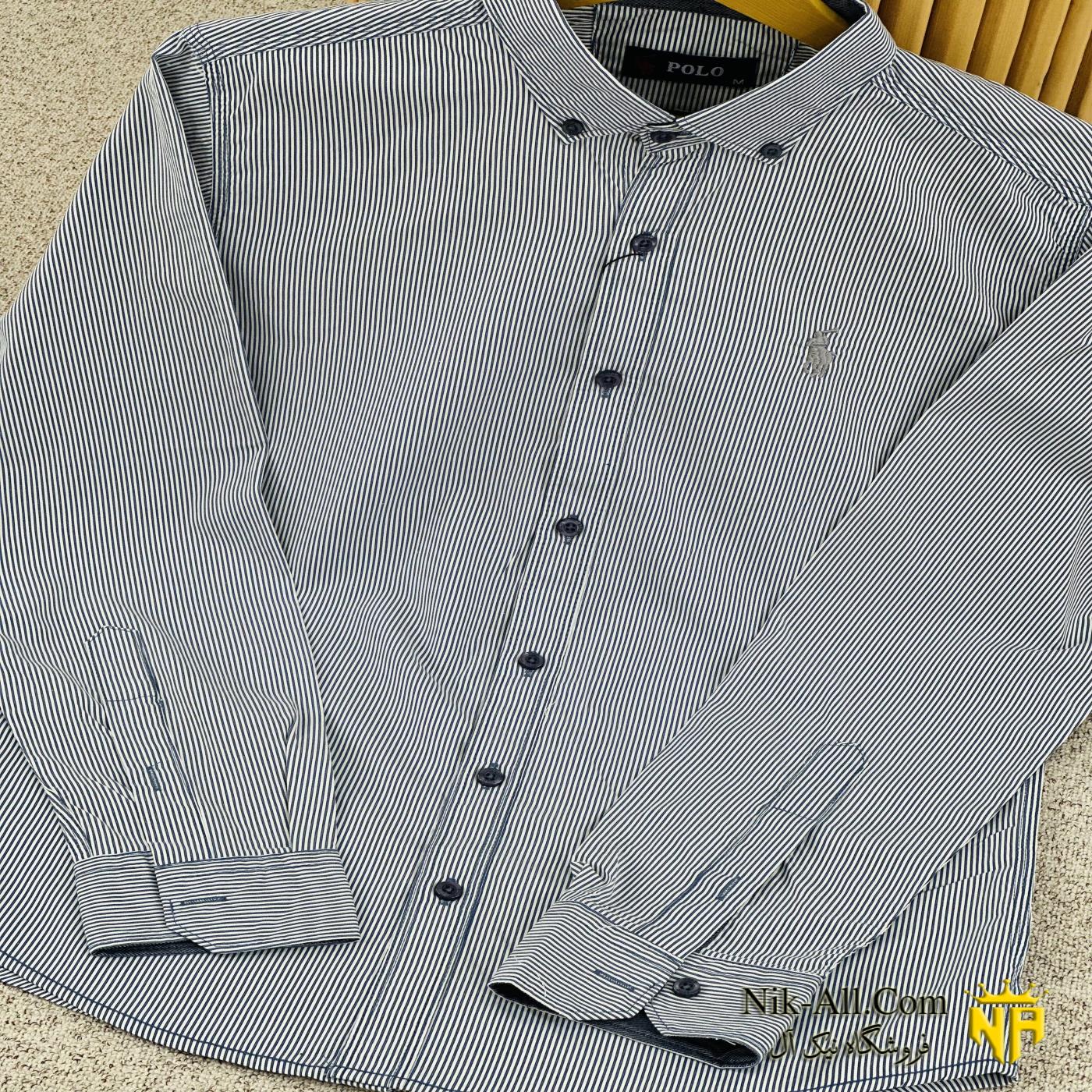 پیراهن مردانه بلند آبی راه راه