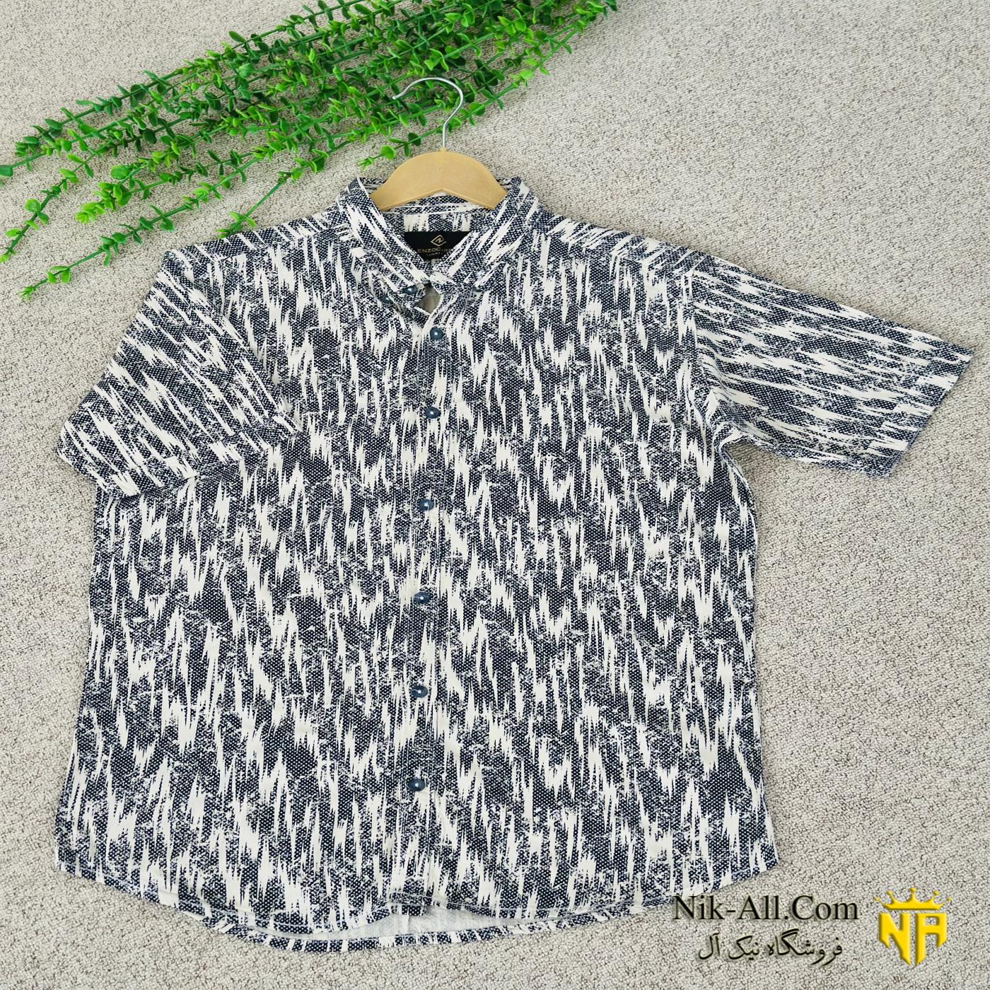 پیراهن هاوایی کوتاه سفید سرمه ای
