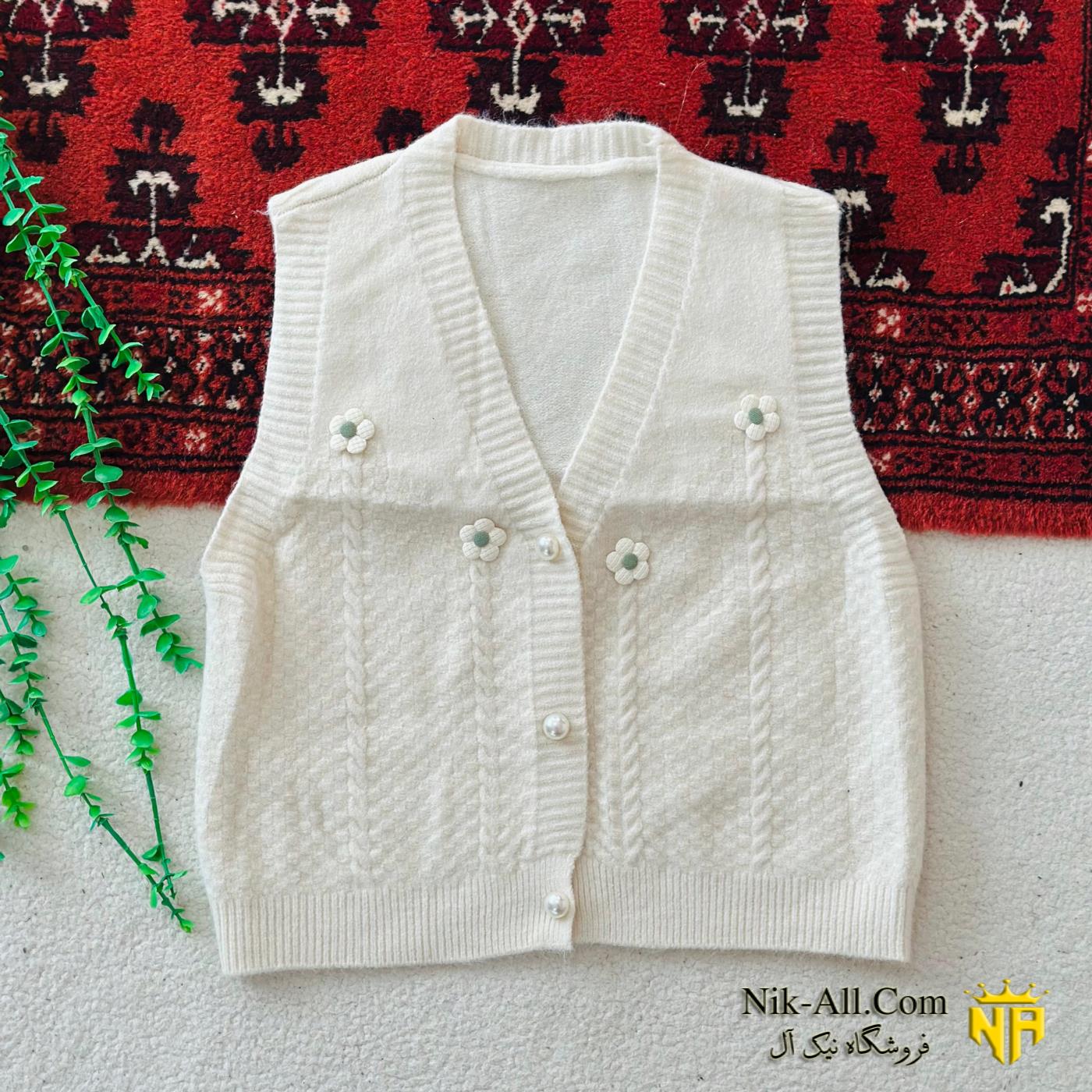 جلیقه بافت گل دار