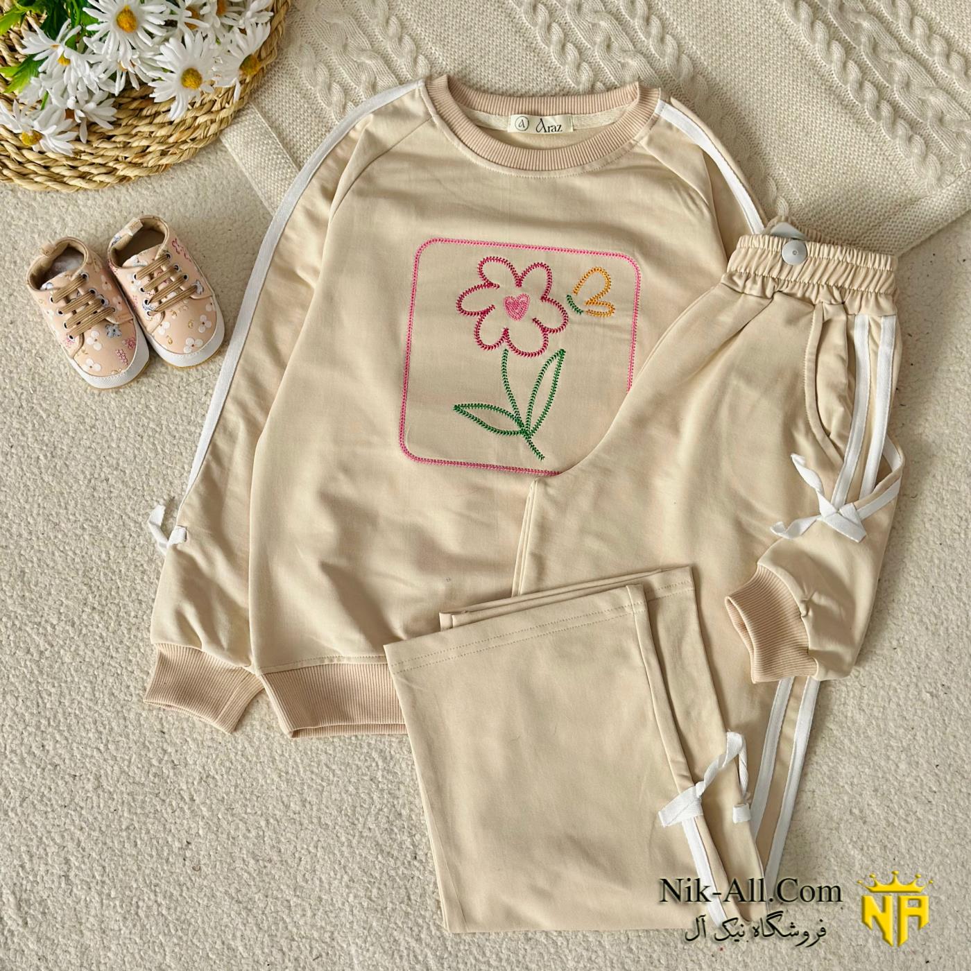 ست دخترانه گلدوزی گل سایز 60