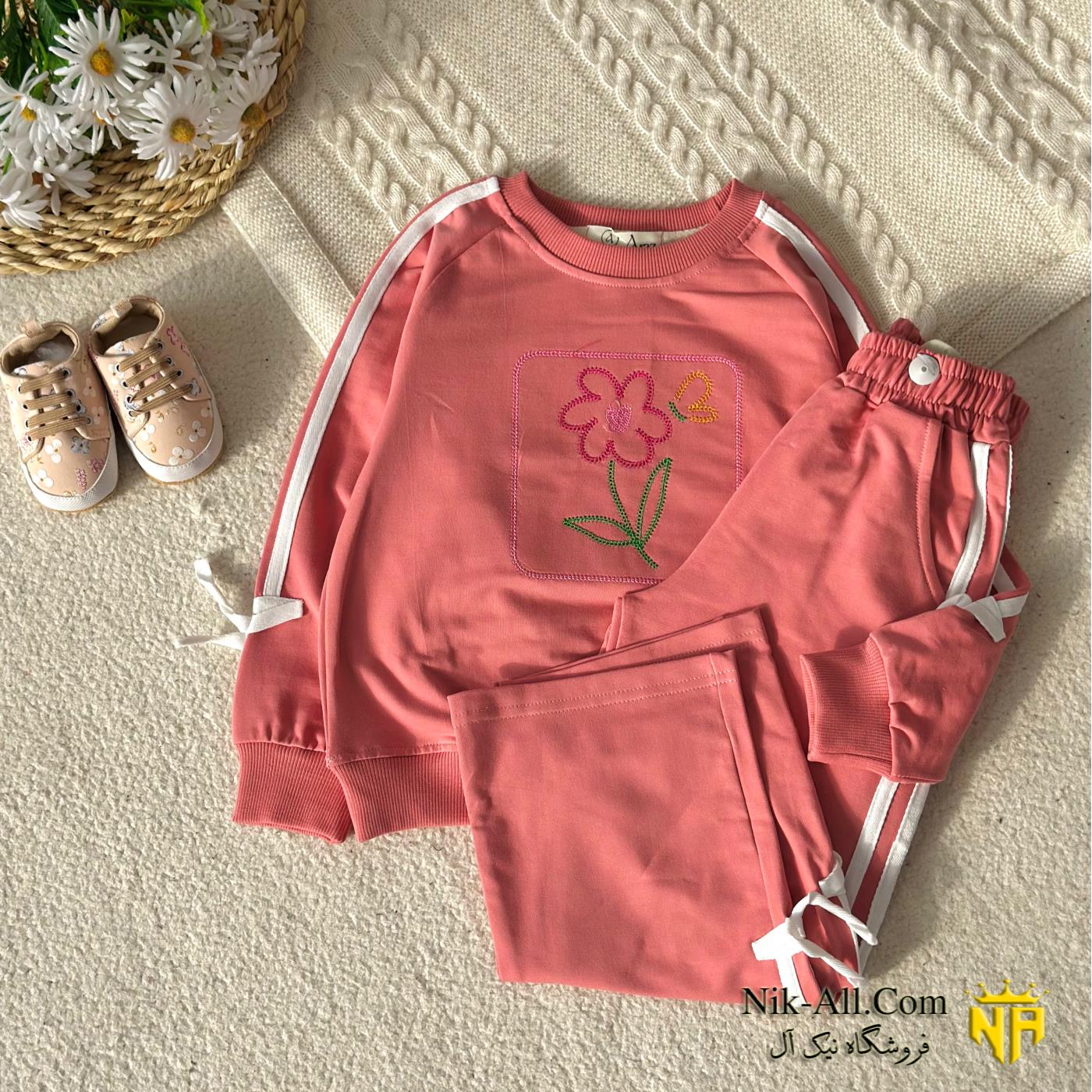 ست دخترانه گلدوزی گل سایز 60