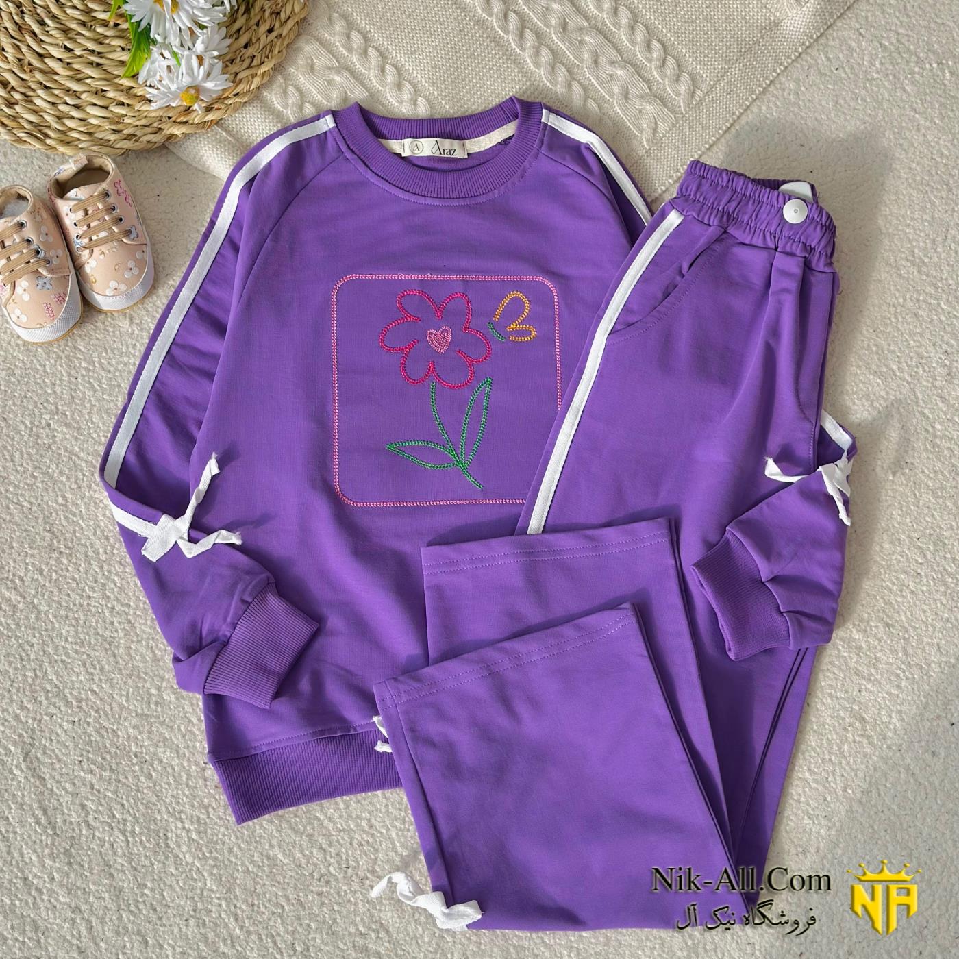 ست دخترانه گلدوزی گل سایز 65